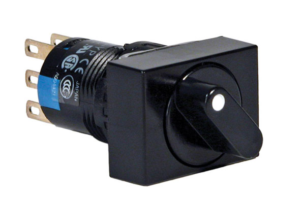 IDEC 16mm Selector Switch; Rectangular; 3-Position; DPDT; Maintained (left)/Maintained/Momentary; Black w/ White Insert
